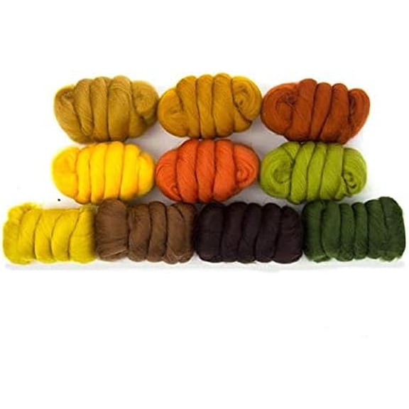 | Mixed Merino Wool Variety Pack | Perfect Wool Roving for Spinning, Needle Felting, Wet Felting, Weaving and Crafting (Autumn Leaves (Multicolored), 250 Grams)