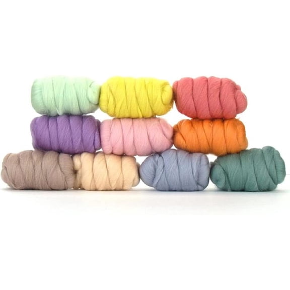 | Mixed Merino Wool Variety Pack | Perfect Wool Roving for Spinning, Needle Felting, Wet Felting, Weaving and Crafting (Pretty Pastels (Multicolored), 250 Grams)