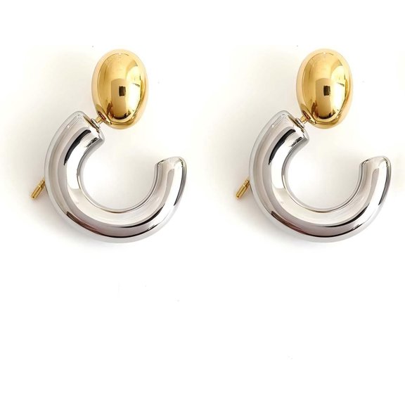 Mixed Metal Earrings for Women Two Tone Earrings Gold and Silver Hoop, Stainless Steel, Style H8977