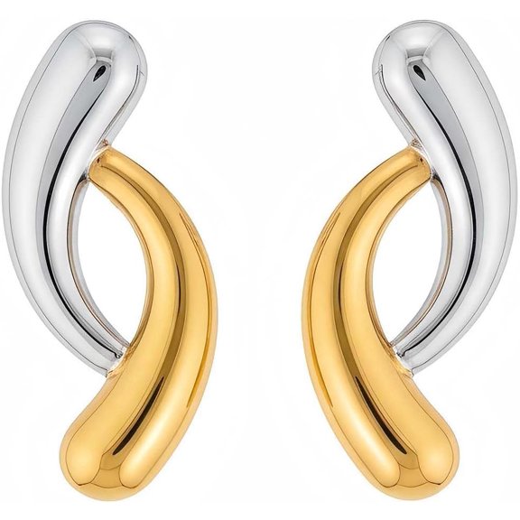 Mixed Metal Earrings for Women Two Tone Earrings Gold and Silver Hoop, Stainless Steel, Style V8406