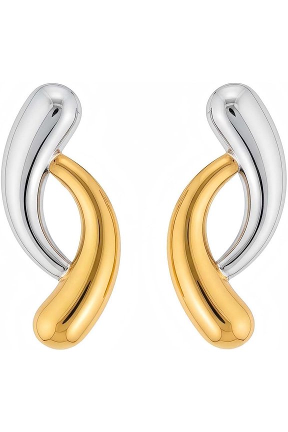 Mixed Metal Earrings for Women Two Tone Earrings Gold and Silver Hoop, Stainless Steel, Style V8406
