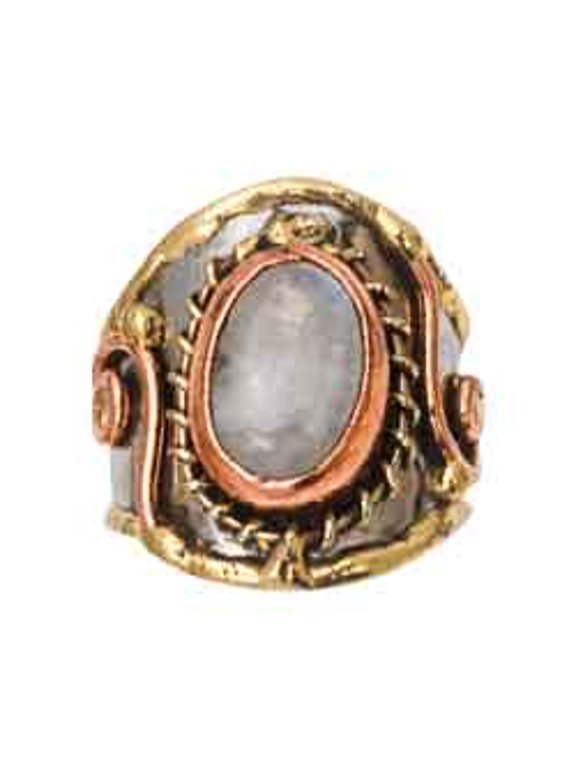Mixed Metal Moonstone Cuff Ring | Steel by Medieval Collectibles