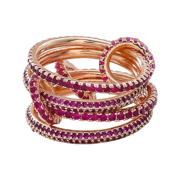 Mixed Metal Stacking Rings For Women Jewelry With Rose Gold Finish And Colorful Cubic Zirconia Crystal Embellishments