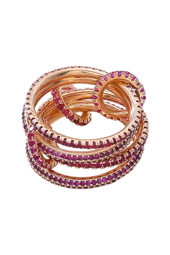 Mixed Metal Stacking Rings For Women Jewelry With Rose Gold Finish And Colorful Cubic Zirconia Crystal Embellishments
