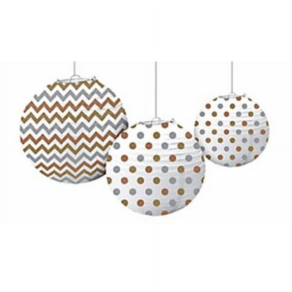 Mixed Metallic Polka Dots Chevron Paper Lanterns (3ct)