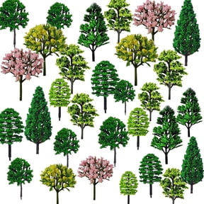 Mixed Model Tree 30 Pieces Miniature Forest Railroad Scenery Pine Trees Architecture Trees, Mini Tree Models, For Diy Scenery Landscape, Natural Green (3-6.5cm)