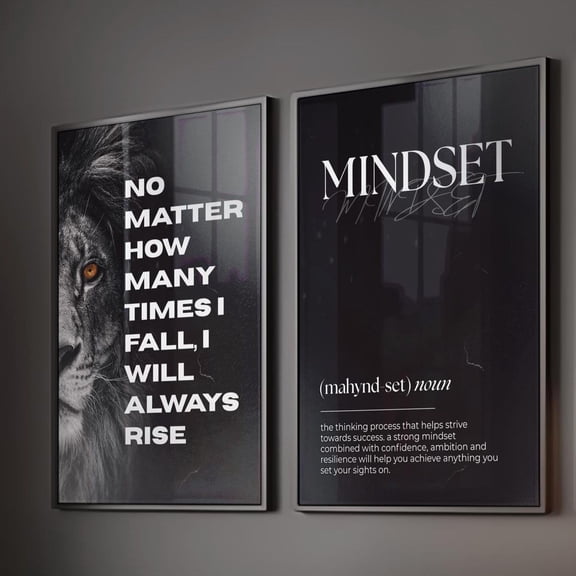 Mixed Motivational Wall Definition Art Prints for Men Masculine Gym Decor Office Prints Black Poster Prints Inspirational Poster, Set 2, Poster Only