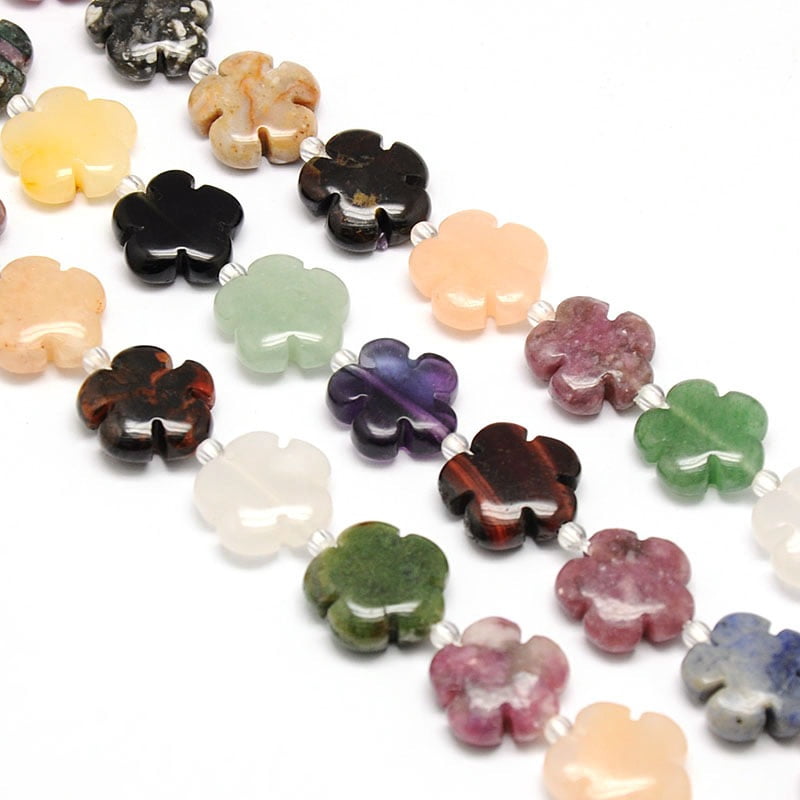Mixed Natural Gemstone Flower Beads Strands 20x6.5mm Hole: 1mm about 20pcs/strand 16.53 inch