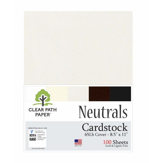 Mixed Neutrals Cardstock - 8.5 x 11 inch - 65 Lb Cover - 100 Sheets - Clear Path Paper