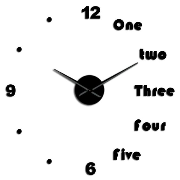 Mixed Numerals Frameless Wall Clock Stickers, DIY Modern Decorative Clocks for Living Room, Bedroom, Office - Easy to Install, Large 3D Clock Design (Black,37in)