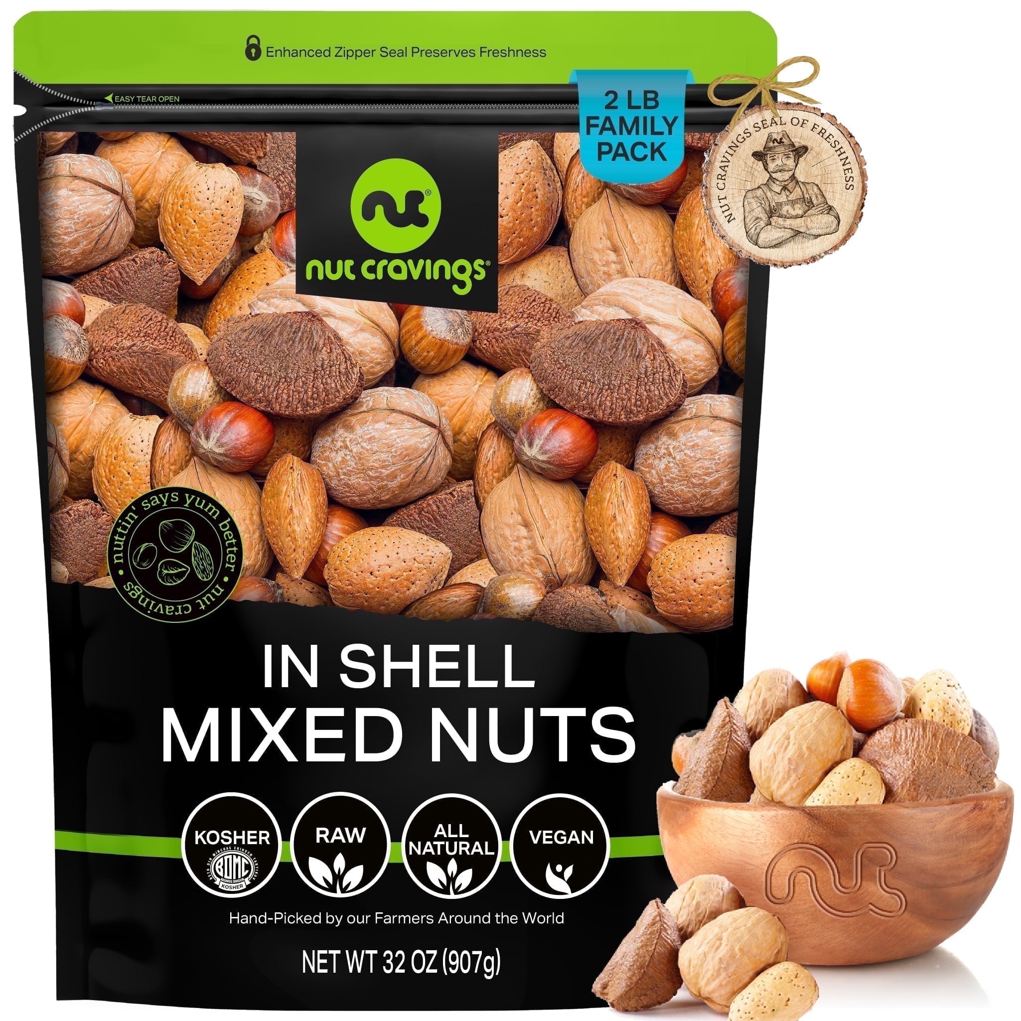 Nut Cravings Mixed Nuts (In Shell) Brazil Walnuts Almonds Hazelnuts Pecans (32oz - 2 lbs)