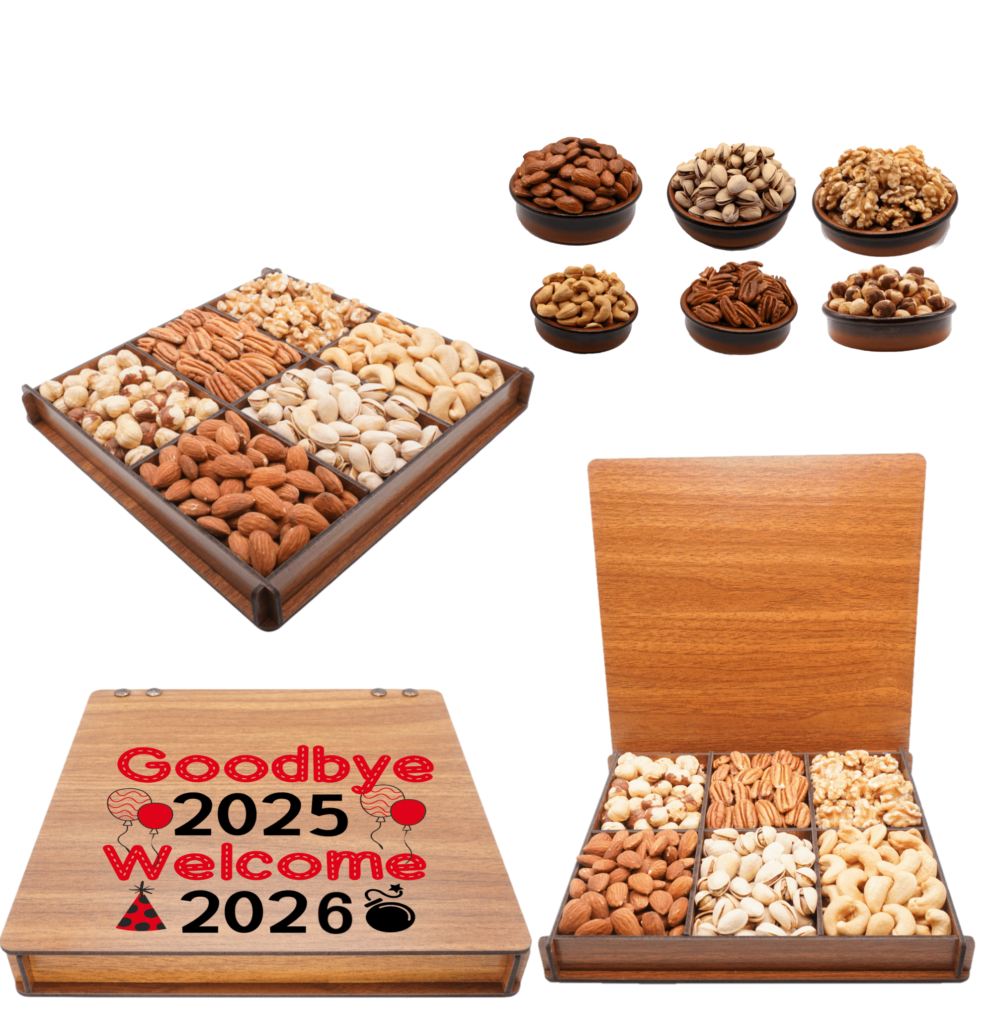 Mixed Nuts, Secret Garden's, Boxes, Gift for Happy New Years 2026, Gourmet Tray, Food Basket Sets