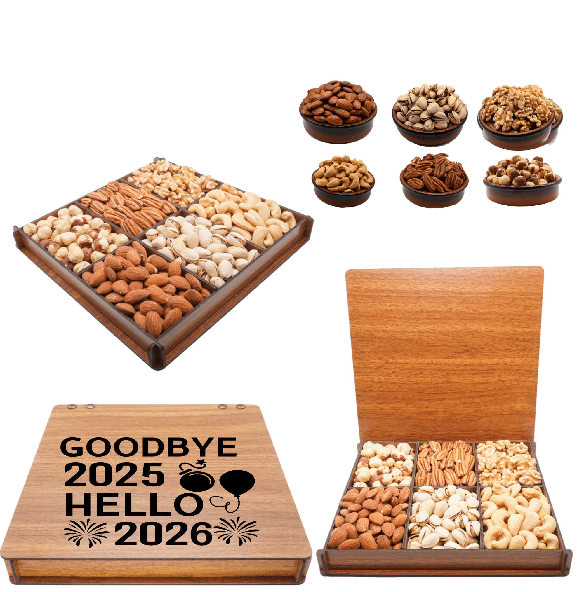 Mixed Nuts, Secret Garden's, Boxes, Gift for Happy New Years 2025, Gourmet Tray, Food Basket Sets
