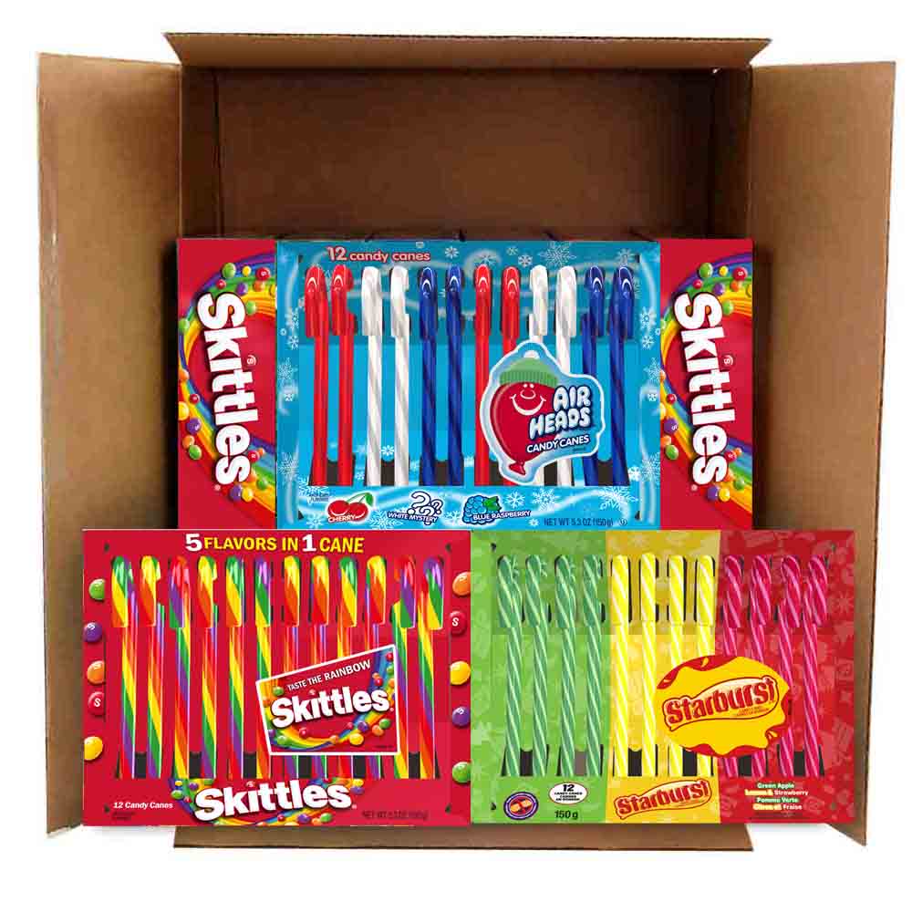 Mixed Pack Starburst, Skittles, and Airheads Candy Canes 12 Count Boxes