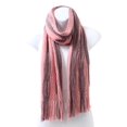 thumbnail image 1 of Mixed Pattern Striped Two Tone Open Knit Oblong Winter Scarf with Fringe - Pink Mauve, 1 of 1
