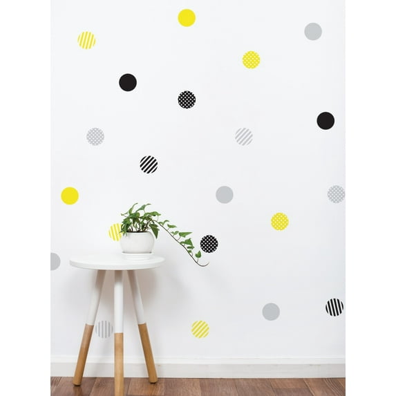 Mixed Patterned Dots Vinyl Wall Sticker - Black/Grey/Yellow