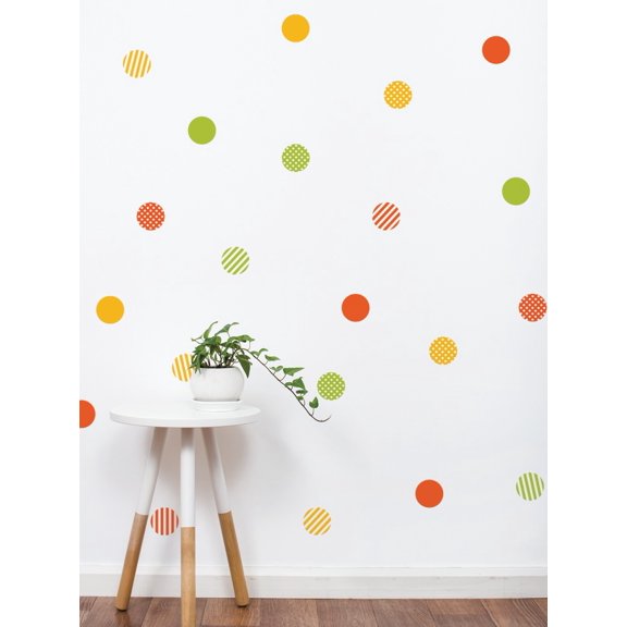 Mixed Patterned Dots Vinyl Wall Sticker - Orange/Green/Yellow