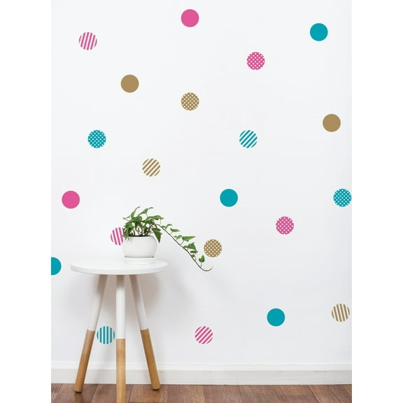 Mixed Patterned Dots Vinyl Wall Sticker - Pink/Teal/Gold