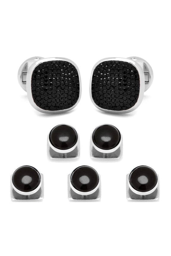 Mixed Pave Crystal and Onyx 5-Stud Set