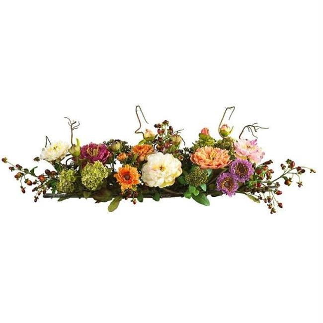 Multicolor Silk Peony and Foliage Tabletop Centerpiece