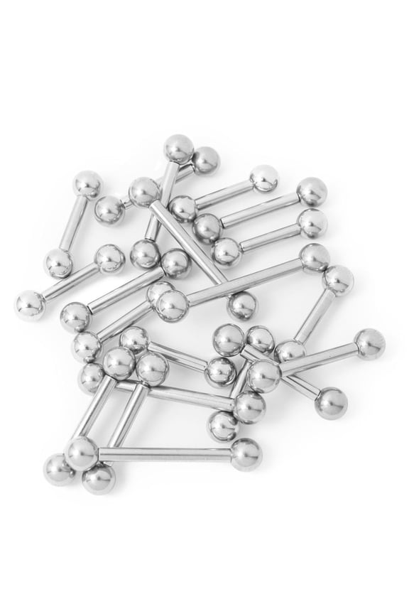 Mixed Piercing Barbells Ten Gauge and Mixed Lengths Twenty Pack