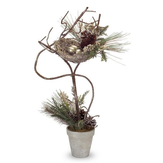 Mixed Pine/Holly/Cone Topiary w/Nest 26"H Plastic/Natural