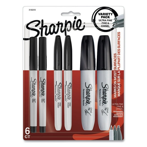 Mixed Point Size Permanent Markers, Assorted Tip Sizes/types, Black, 6/pack | Bundle of 5 Packs