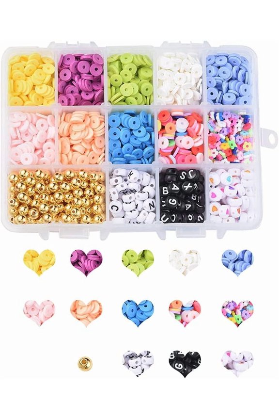 Mixed Polymer Clay Heishi Beads Rainbow Flat Round Disc Clay Beads Golden Loose Space Beads for DIY Bracelet Necklace Jewelry Making Stainless Steel Color