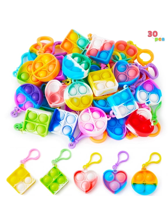 30 Pack Mix Pop Fidget Keychain, Mini Fidget Toys Bulk Party Favors for Kids, Goodie Bag Stuffers for Classroom Prizes Sensory Toy
