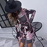 Mixed Print Button Down Tie Waist Shirt Dress Above Knee Length