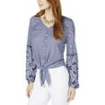 thumbnail image 1 of Mixed-Print Tie-Front Button-Up Top Tile Daze XL, 1 of 2