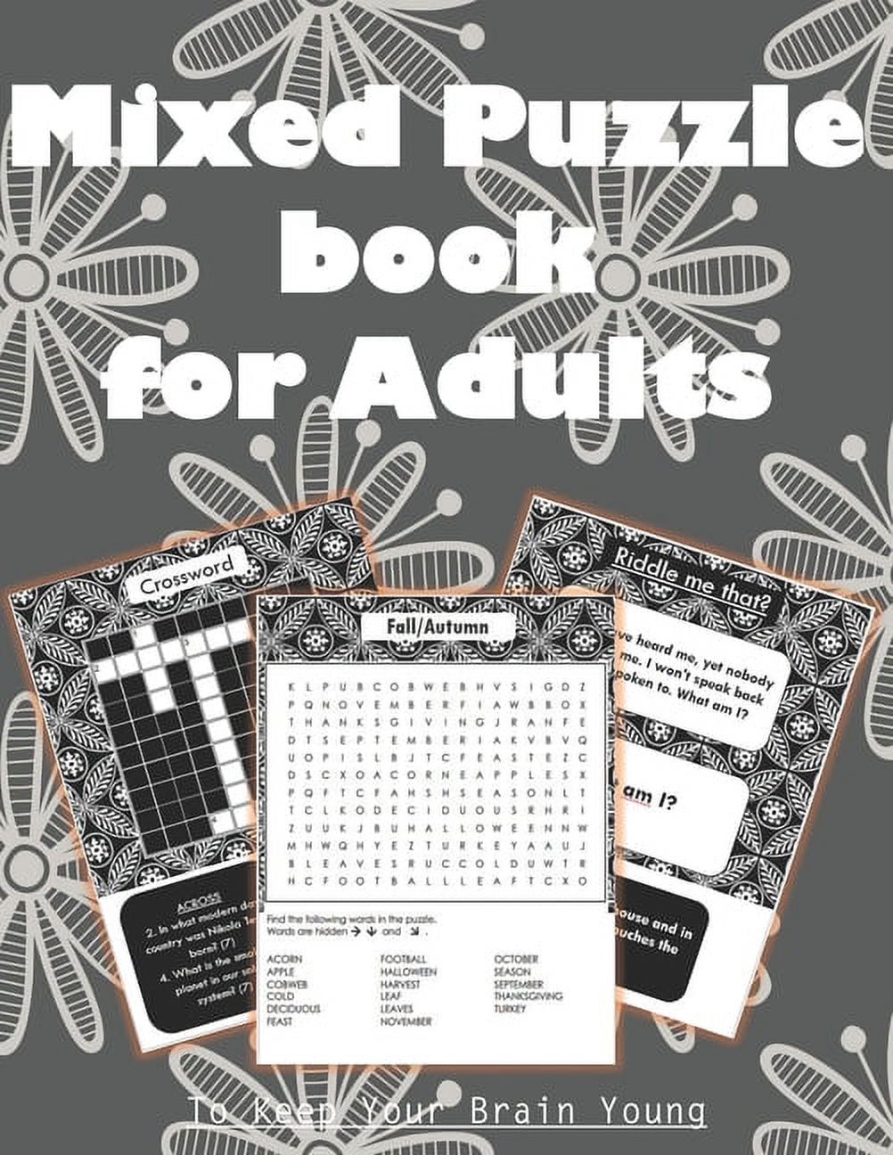 Mixed Puzzle Book for Adults Wordsearch, Sudoku, Number Blocks, Crossword,