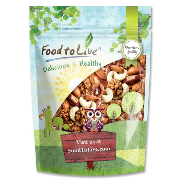 Food to Live Mixed Raw Nuts, 2 Pounds Cashews, Brazil Nuts, Walnuts, Almonds