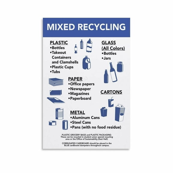 Mixed Recycling Poster Waste Sorting Guide Canvas for Bedroom Living Room Decor 20x30inch(50x75cm) Frame-style
