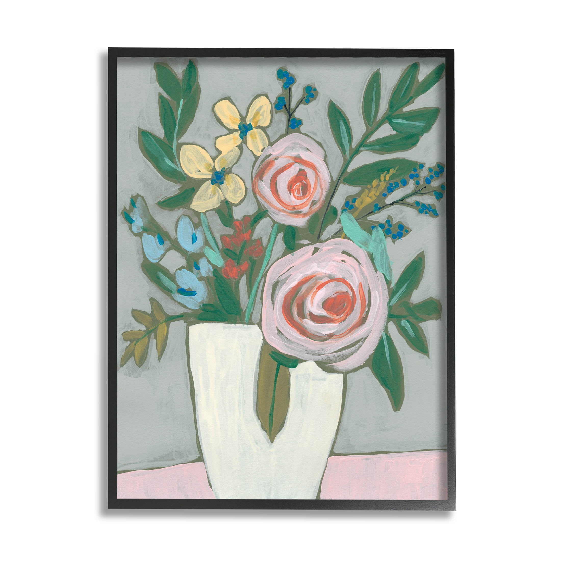Mixed Rose Bouquet Abstract Botanical & Floral Painting Black Framed Art Print Wall Art