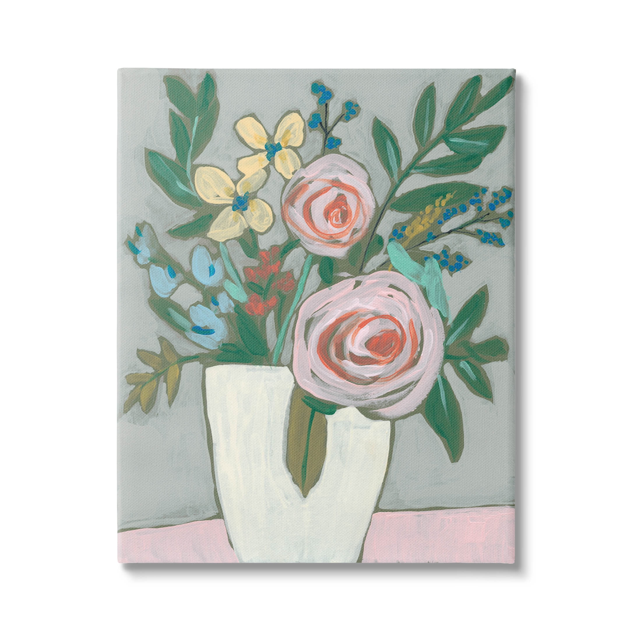 Mixed Rose Bouquet Abstract Botanical & Floral Painting Gallery Wrapped Canvas Print Wall Art