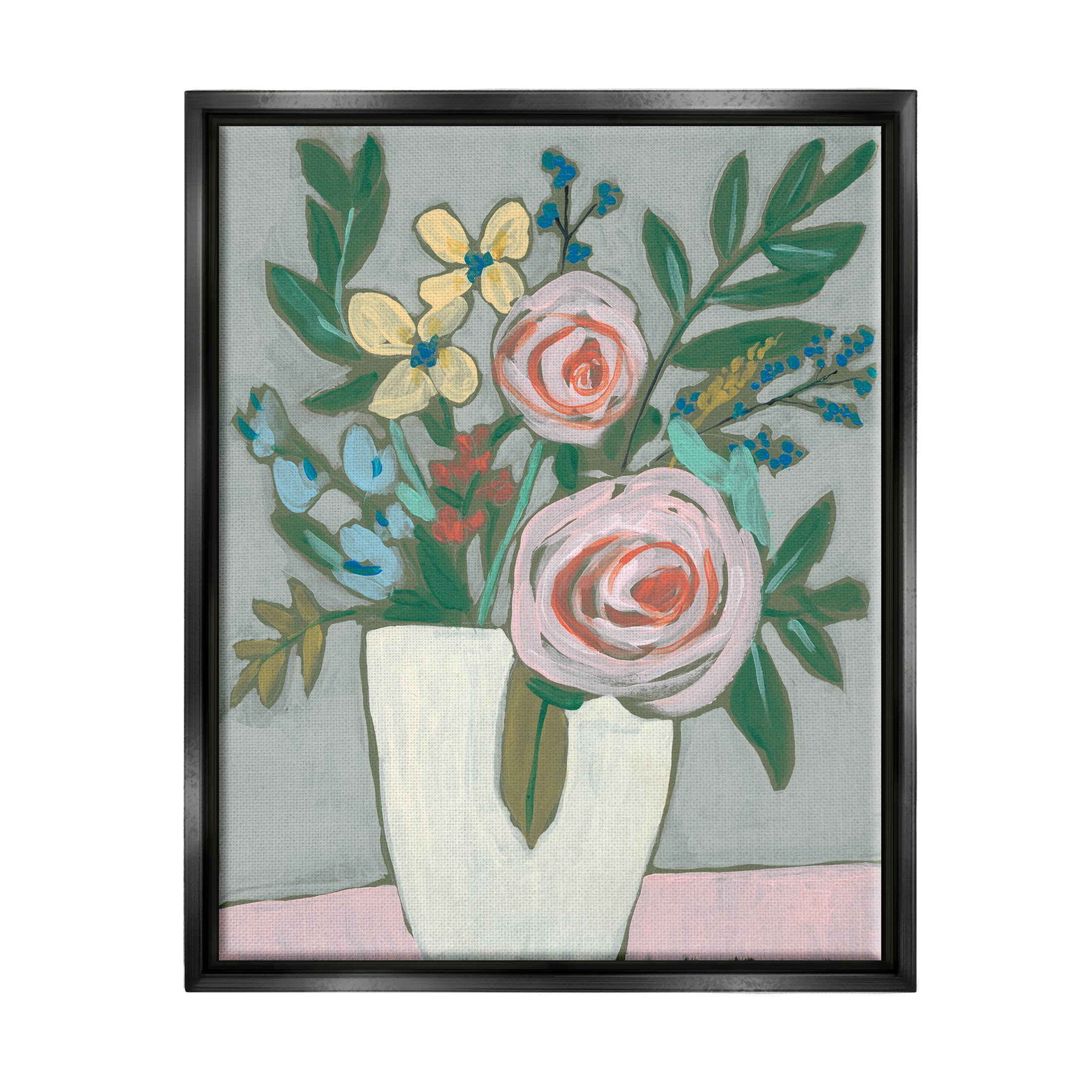 Mixed Rose Bouquet Abstract Botanical & Floral Painting Jet Black Framed Art Print Wall Art