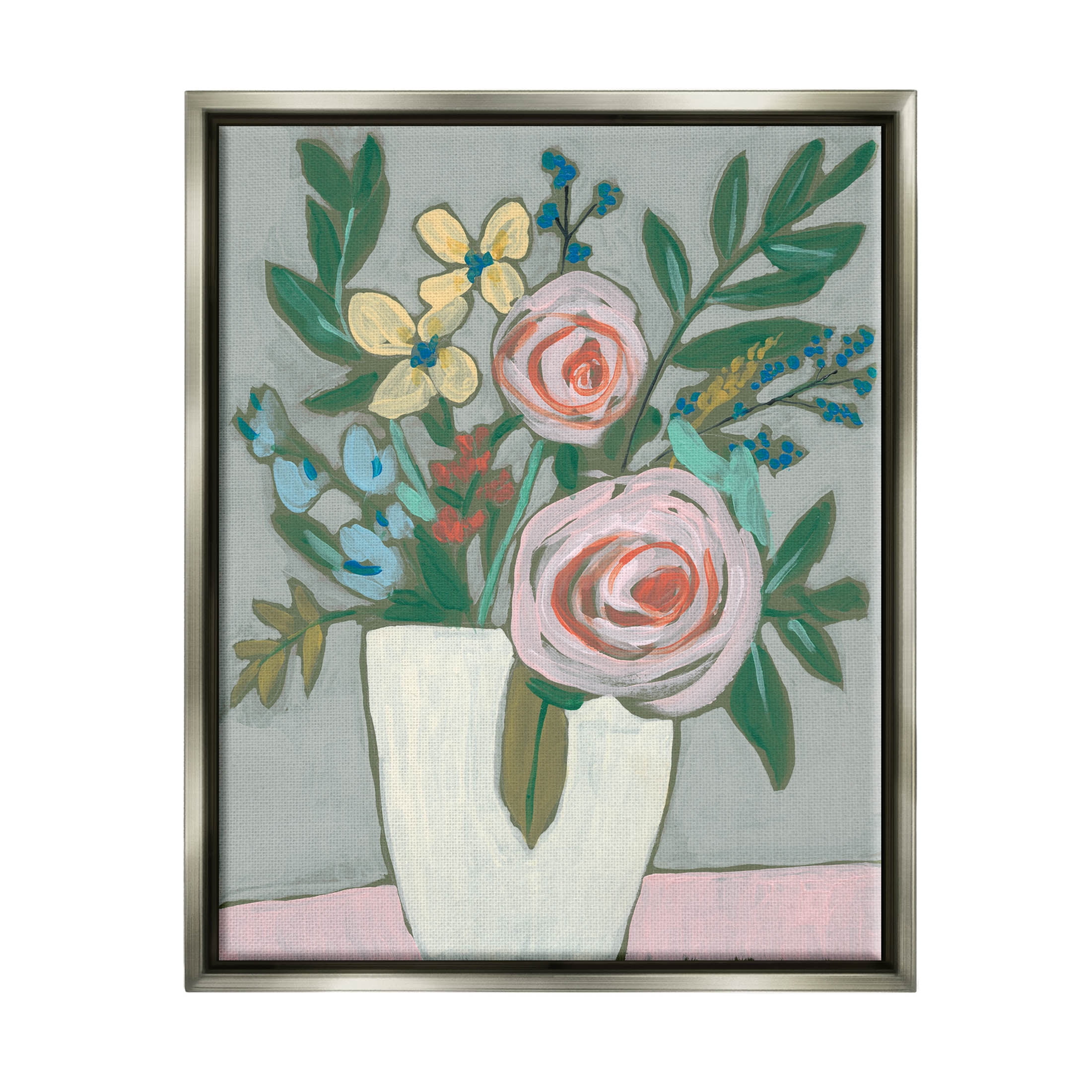 Mixed Rose Bouquet Abstract Botanical & Floral Painting Luster Gray Framed Art Print Wall Art
