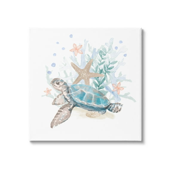 Mixed Sea Life Tortoise Swimming Animals & Insects Graphic Art Gallery Wrapped Canvas Print Wall Art