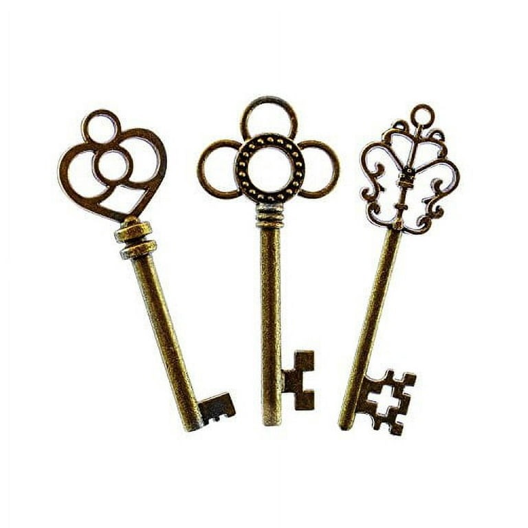 Large Brass Key Ring with 3 Antique Style Skeleton Keys 10 Long