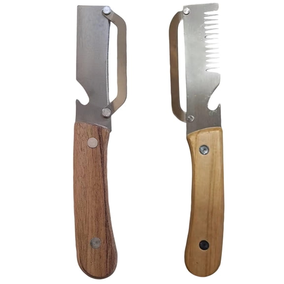 Mixed Set Vegetable Peeler and Julienne Shredder with Wooden Handle, 2-In-1 Stainless Steel Kitchen Gadget with Integrated Bottle Opener for Quick Meal Prep