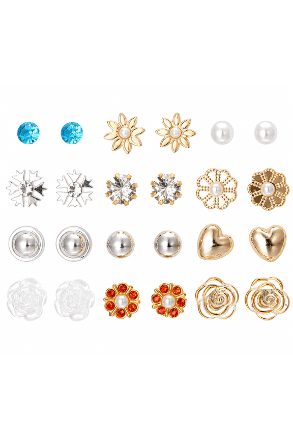 Mixed Shapes Multi-Color Cubic Zirconia Earrings, Mixed Metals, 12 Pairs