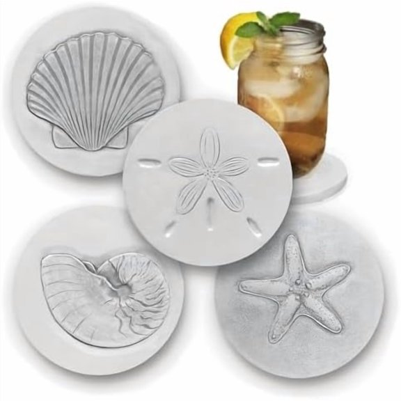Mixed Shells Absorbent Drink Coasters - Handmade - 4.38 inch (4pc) -  - Made in USA$$Home Decor, Kitchen, & Other
