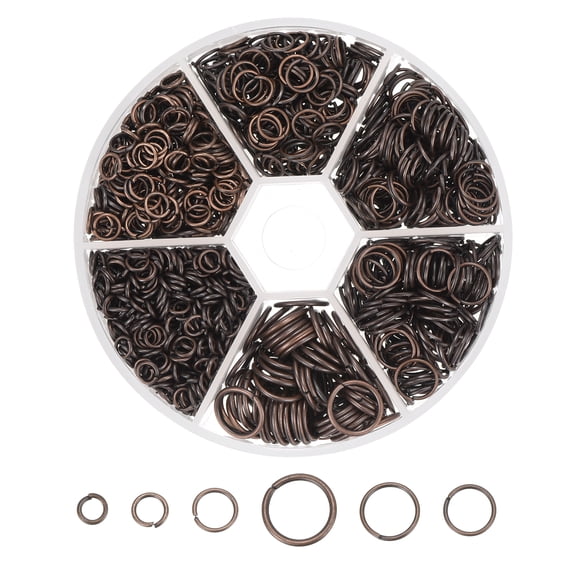 Mixed Size 4.3-10.6mm Open Jump Rings Iron Round Key Rings Clasps, Red Copper