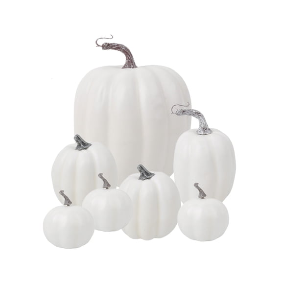 Mixed Size Artificial Foam Pumpkins Set 7-Piece Fall Halloween Decor, Black