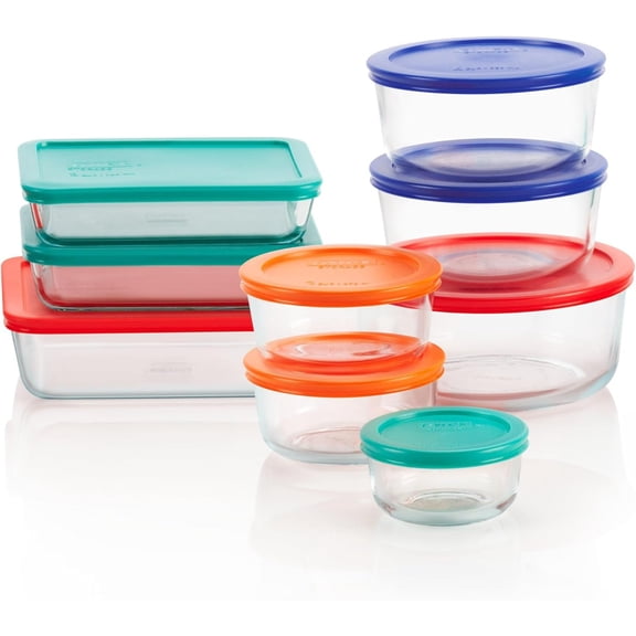 Mixed Sized Glass Food Storage Set, 9-Pack Round & Rectangular Containers with BPA-Free Lids, Dishwasher & Microwave Safe