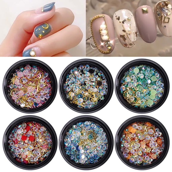 Mixed Sparkle Nail Art Rhinestones Diamonds Crystals Butterfly Beads Artificial Pearls Gold Silver Nail Studs Gems Metal Hollow Rivets Charms (Micro Caviar Beads)