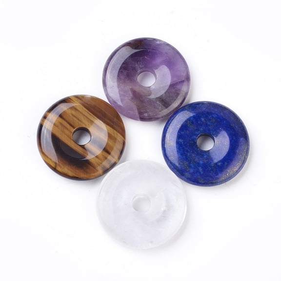 Mixed Stone 5 pc Natural Mixed Stone Pendants Donut/Pi Disc Donut Width: 12~12.5mm 30~31x6~7mm Hole: 6mm