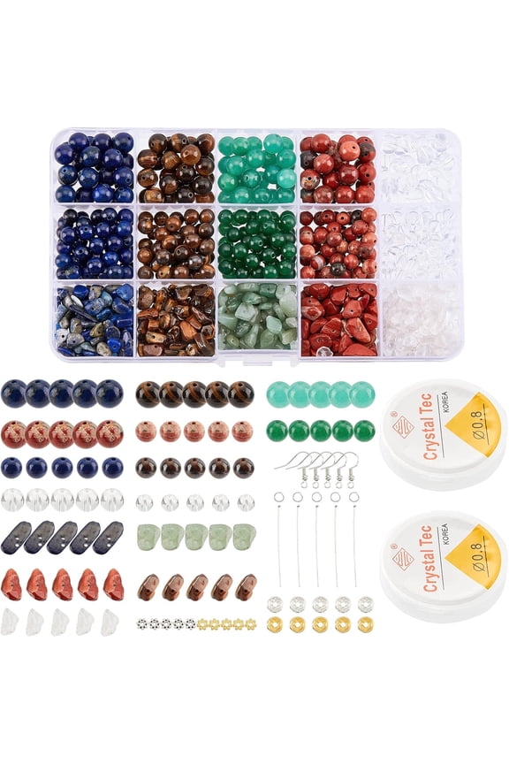 Mixed Stone Beads Jewelry Making Kit Including Natural Mixed Stone Beads Chip Bead Glass Chip Bead Iron Alloy Bead Jump Ring Pin and Other Accessories