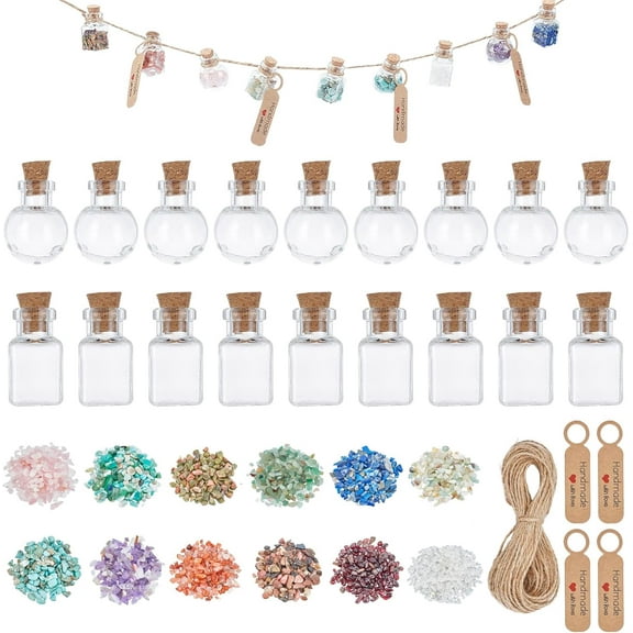 Mixed Stone Mixed Stone Chip Beads DIY Wishing Bottle Making Kits Including Natural & Gemstone Chip Beads Jute Cord Paper Gift Tags and Glass Bottle Glass Bottle: 24pcs/box